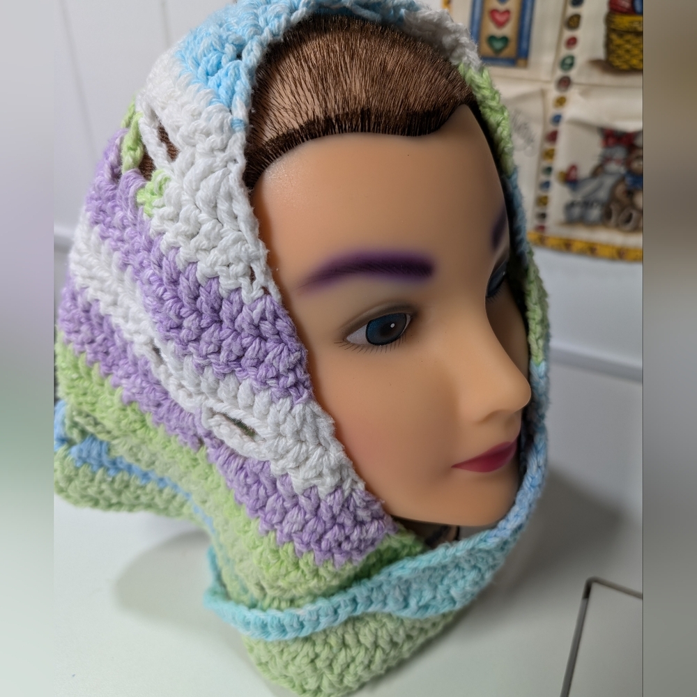 Handmade Lightweight Crochet Dragonfly Triangle Bandana Head Wrap Pastel